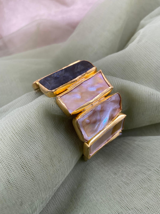 Boho-Chic Gold Plated Statement Bracelet with Rectangular Stones